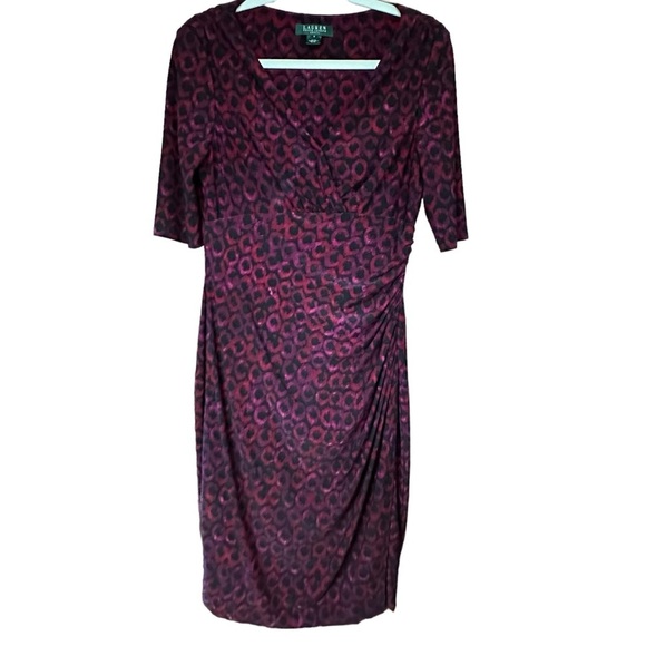Lauren Ralph Lauren Dresses & Skirts - Lauren Ralph Lauren Purple/Burgundy Black‎ Stretch Jersey Ruched Details Dress 8